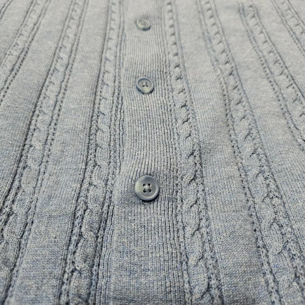 Goodfellow Cable Knit Button Up Polo Shirt Men’s Large Blue NWT Short Sleeve